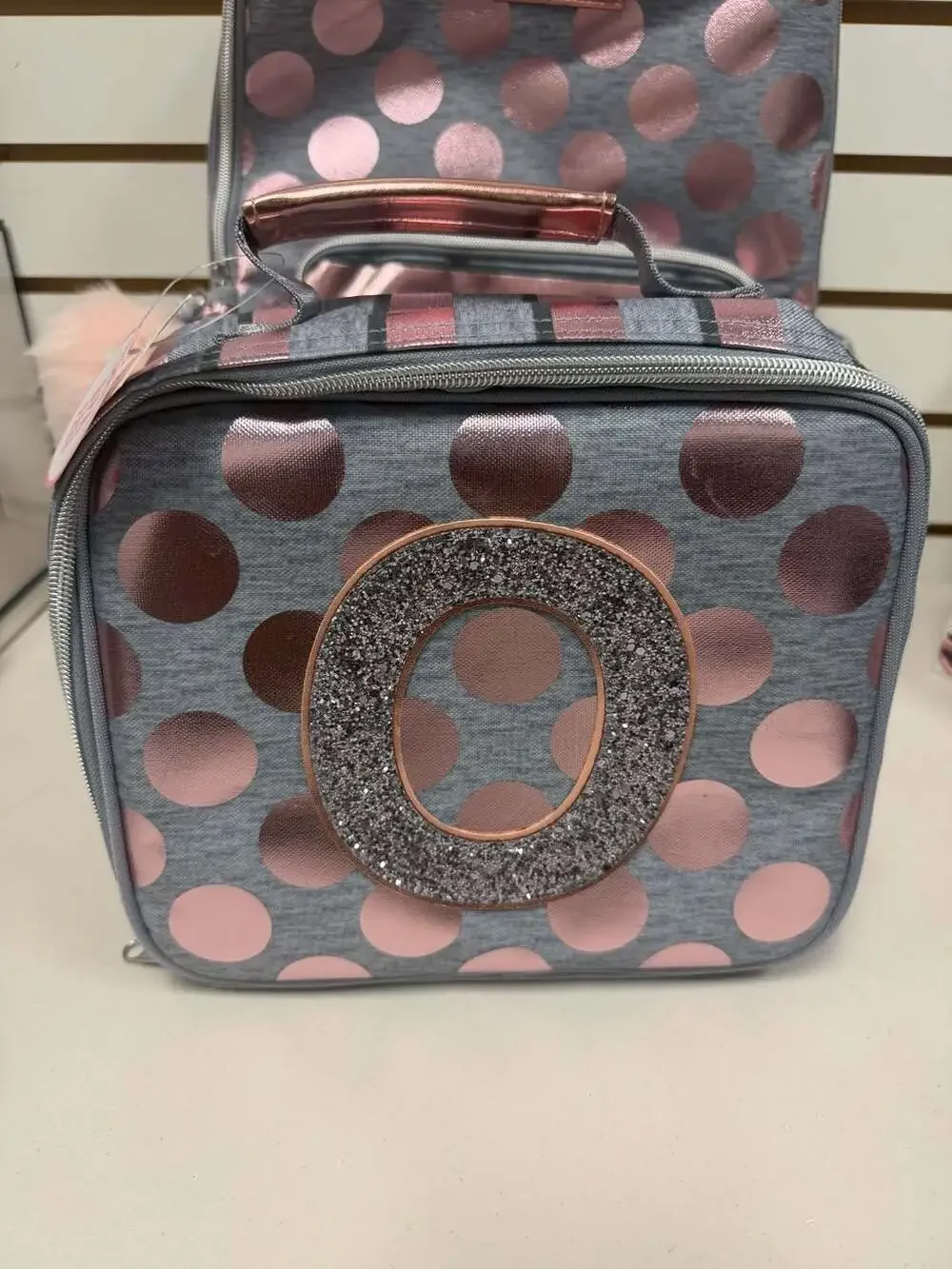 Justice  Rose Gold Foil Polka Dot Initial 'O' Backpack &  Lunch Tote NEW